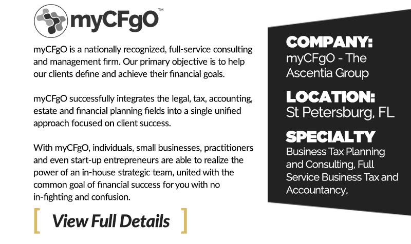 myCFgO is a nationally recognized, full-service consulting and management firm. Our primary objective is to help our clients define and achieve their financial goals. 